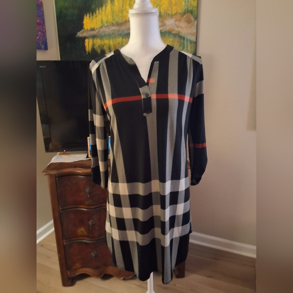 Black and Beige Plaid Dress